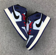 Air Jordan 1 Mid White, Black and Purple Sneakers