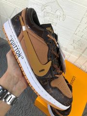 Jordan 1 Low Brown Black Sneakers with Monogram Print