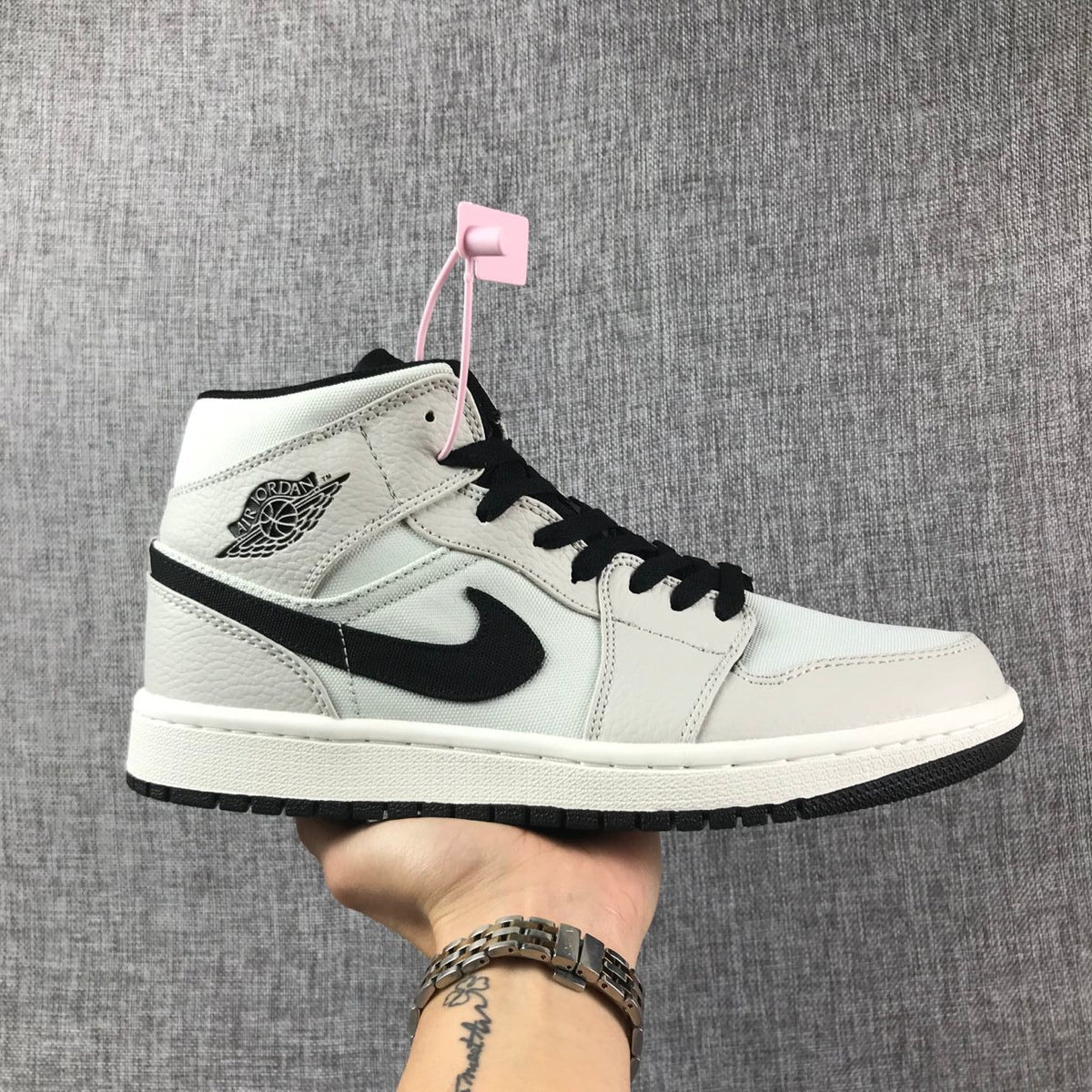 Air Jordan 1 Mid Grey and Black High-Top Sneakers