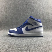 Jordan 1 Mid Hyper Royal Sneakers, White and Blue, 554724-114