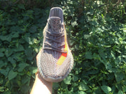 Yeezy 350 V2 Gray and Orange Knit Sneakers