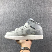 Air Jordan 1 Mid Sneakers in White and Grey